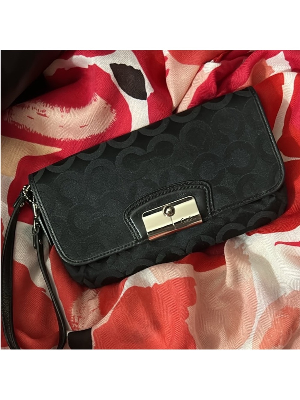 Coach Kristen Canvas Clutch with Silver Hardware & Tiffany Blue Satin Interior - Picture 11 of 11